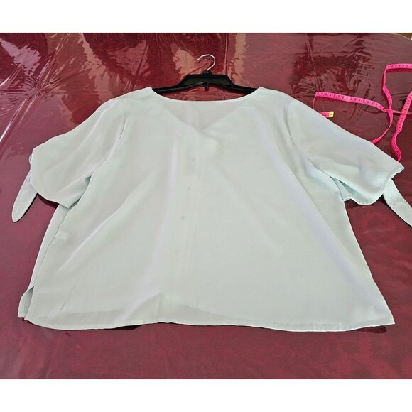 Apt 9 Button-Up Lt Green Blouse W/ V-Neck & Tie Sleeve Detail Sz XL Career Ofc - Picture 4 of 9